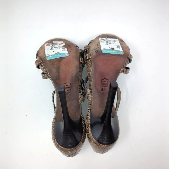 Tory Burch High Heels 6 Brown Strappy Open Toe Croc Embossed Leather - Picture 8 of 10